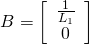 \begin{equation*} B = \left[ \begin{array}{c} \frac{1}{L_{1}} \\ 0 \\ \end{array} \right] \end{equation*}